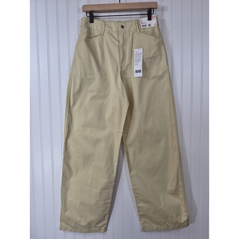 NWT Uniqlo Women Beige Yellow 100% Cotton Wide Leg Pants 
31x31 Utility
